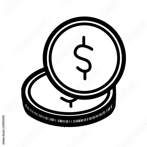 Dollar coin stack hand drawn line art icon