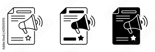 Announcement Icons, Megaphone Notification Vector Set, Document Alert Symbols