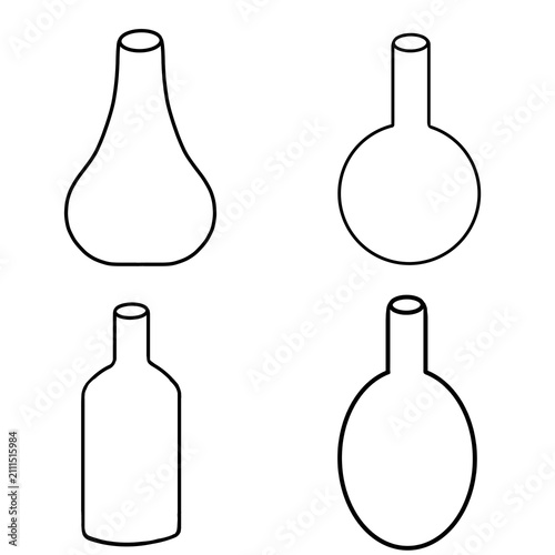 Glassware bottle flask line art icon set