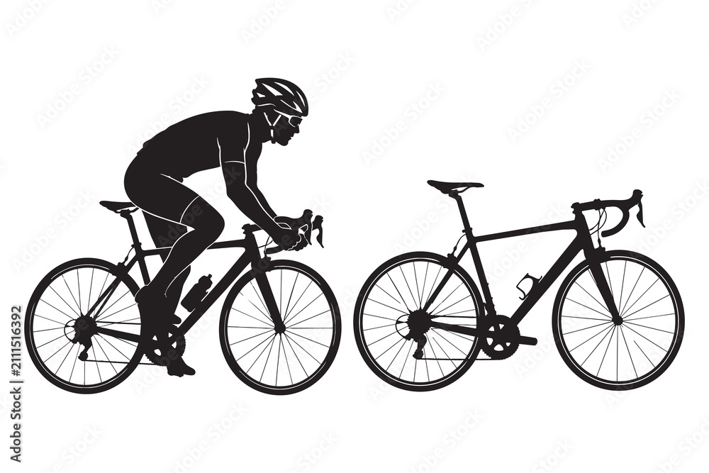 Obraz premium Black silhouette of a cyclist riding a road racing bike
