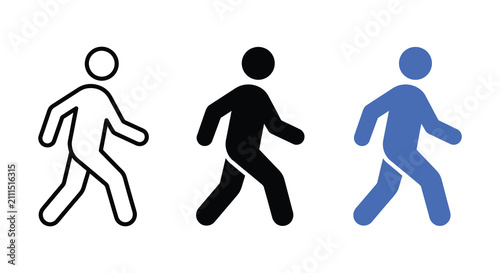 Obraz na płótnie Running person silhouettes in line art solid black and blue color variations sil