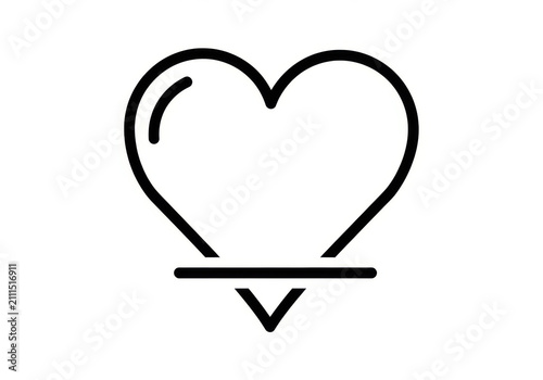 A minimalist black outline heart icon with a horizontal line across center
