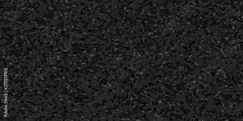 Seamless dark asphalt texture, rough black stone background, granular dark road pavement surface for design background