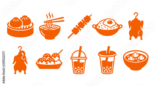 Fotografie Chinese cuisine and popular street food icon set.