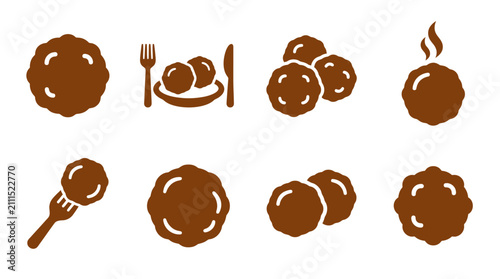 Quadro su tela Brown meatball and cutlery food icons set.