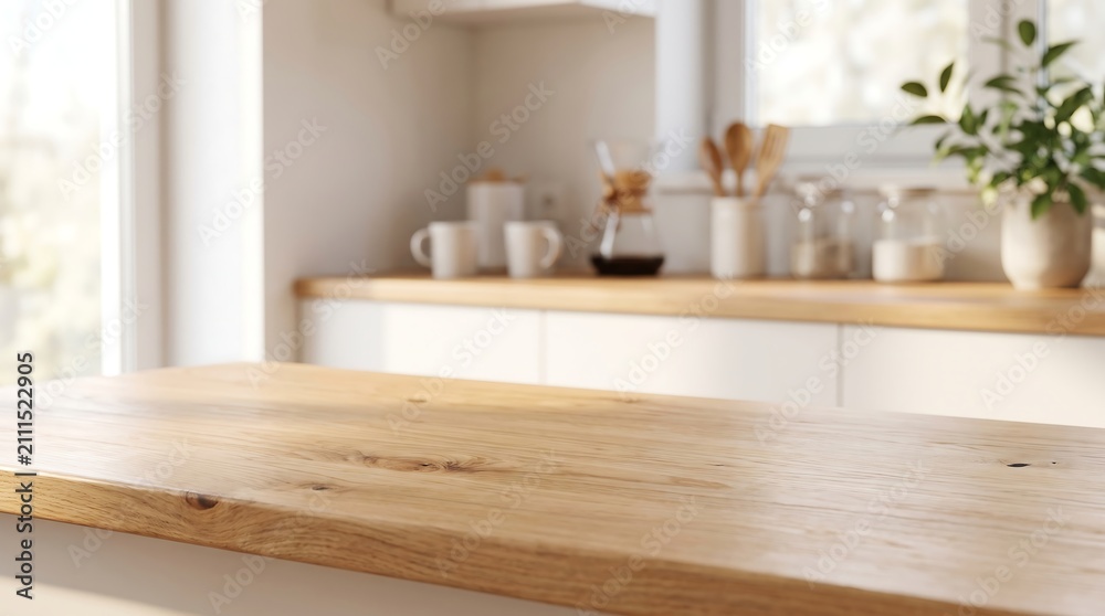 Fototapeta premium Empty live edge wooden table surface in blurred luxury modern living room interior background for product presentation