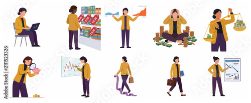 Canvastavla Businesswoman dealing with economic inflation financial crisis and market analys
