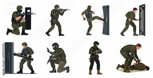 Canvastavla Special Forces SWAT Team Tactical Operations and Breaching Actions Vector Illust