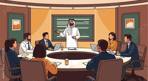 Leader addresses diverse team in conference room meeting