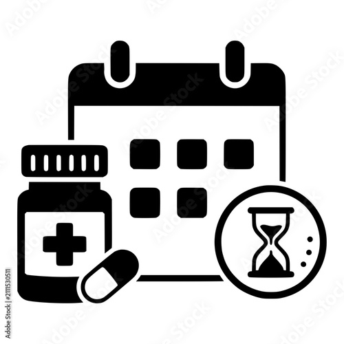 Obraz na płótnie Medication Expiry Date Icon with Calendar, Medicine Bottle, Pill and Hourglass f