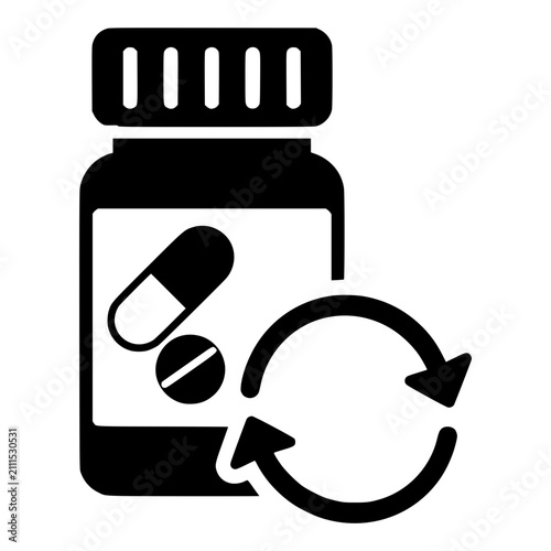 Bild auf Leinwand Medication Refill Icon with Pill Bottle, Capsule and Refresh Arrows for Prescrip