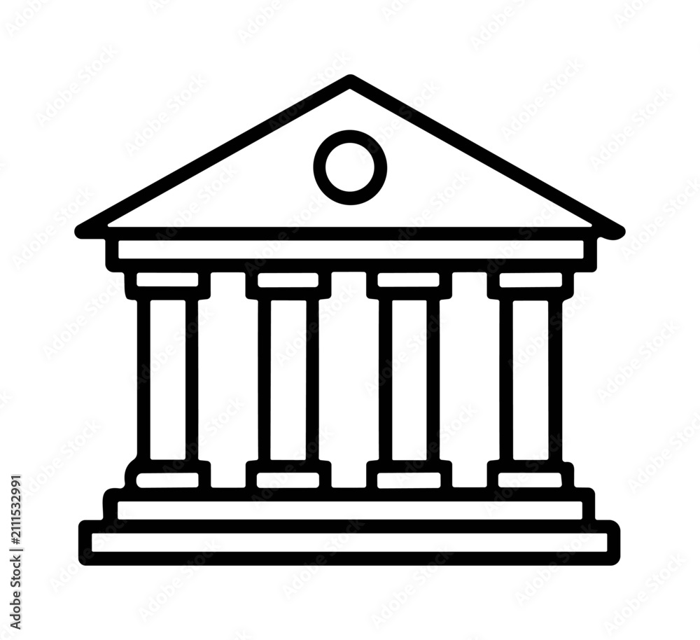 Obraz premium bank building vector line icon, court and legal pillar architectural symbol isolated on transparent background