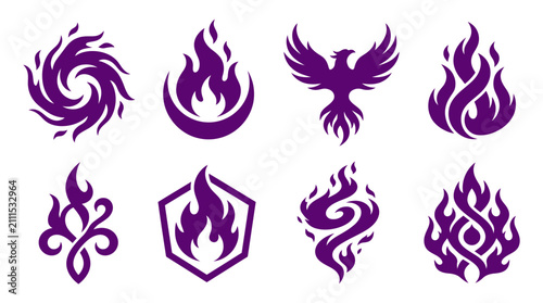 Fotografía Purple fire and phoenix magic bird icons