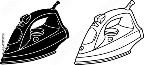 фотографія Set of steam iron icons, solid black and outline style