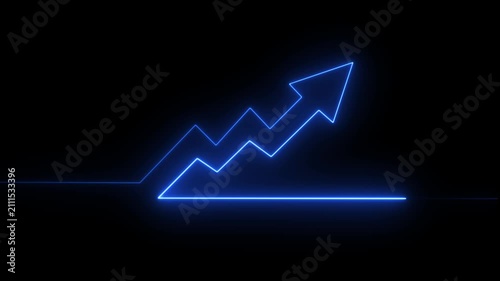 Abstract neon arrow business graph chart icon animation background. Market Recovery Concept. animation