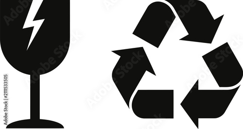 Konstfotografi Fragile glass icon and recycle symbol for packaging