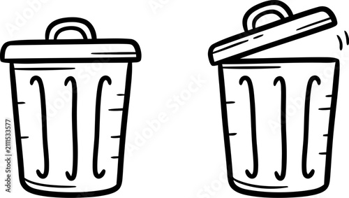 Hand drawn trash bin icons, closed and open lid