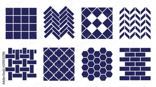 Принти на полотні Blue geometric tiling and mosaic pattern icons.