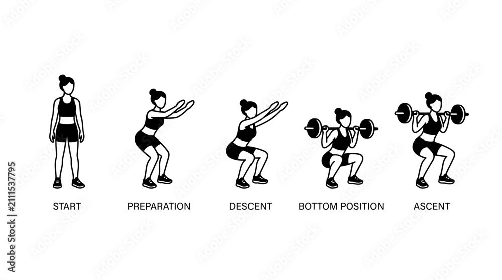 Fototapeta premium Barbell Squat Exercise Technique for Fitness Training