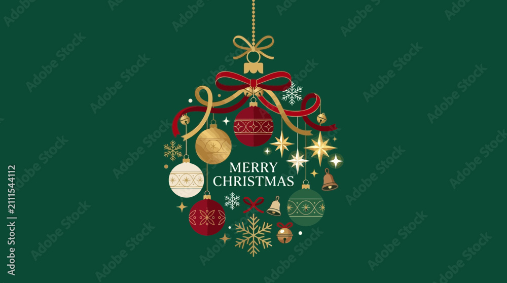 Fototapeta premium Festive Christmas Ornament Illustration with Golden Baubles and Stars