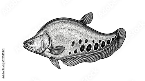 Cuadro en lienzo Engraved spotted knifefish illustration on white background.