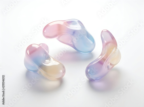 Abstract fluid gradient gemstones with soft reflections. Iridescent organic shapes for modern design elements.