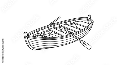 Фотография Classic rowboat with oars line drawing.
