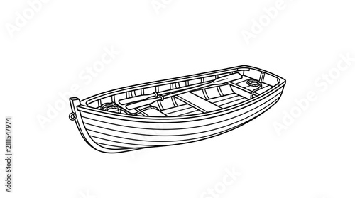 Фотография Simple wooden rowboat line art drawing with oars.
