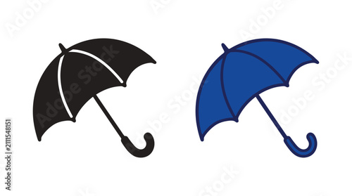 Umbrellas In Black And Blue Flat Vector Illustration