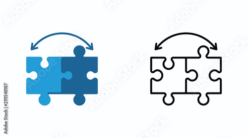 Jigsaw Puzzle Pieces With Connecting Arrow Flat Vector Illustration