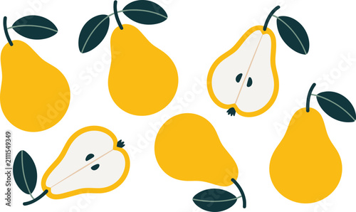 Obraz na płótnie Pear set flat vector illustration