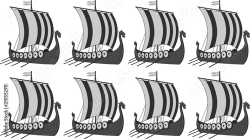 Konstfotografi Viking Longships with Striped Sails in a Repeating Pattern