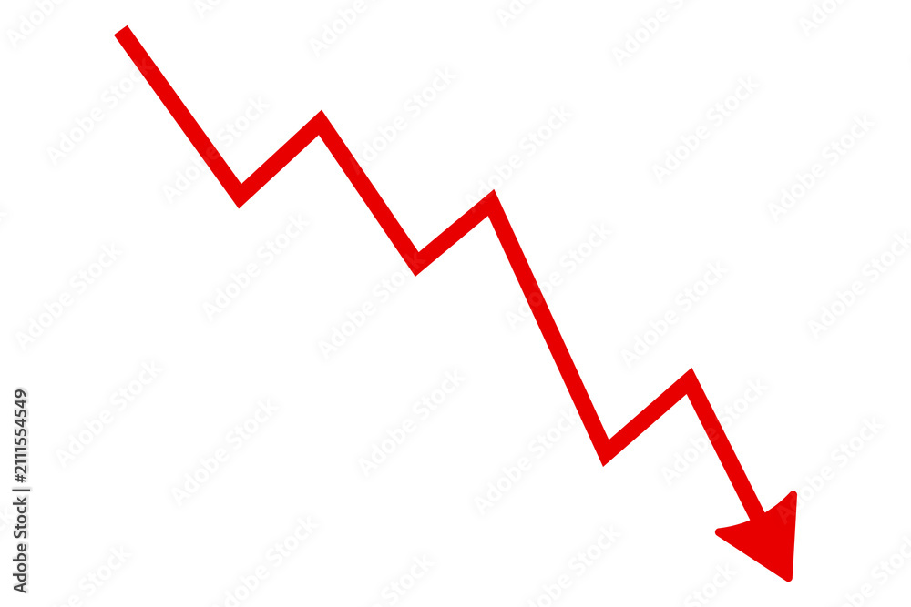 Obraz premium Red arrow line showing a downward trend on a graph