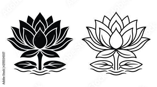 Bild auf Leinwand Lotus flower silhouettes on a white background black and white design