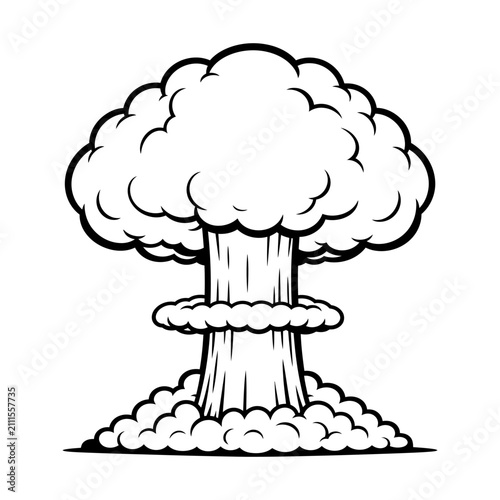 Billede på lærred Exploding mushroom cloud illustration depicting a nuclear detonation in black and white