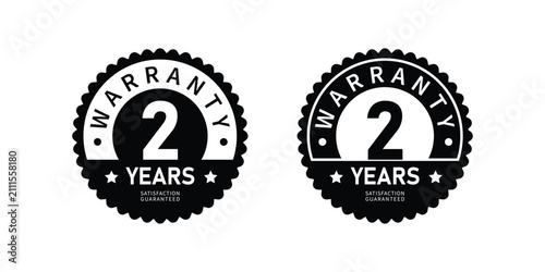 2 years warranty, logo, badge, icon, sticker, emblem, sign, black, flat vector, isolated illustration