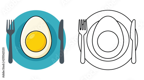 Fried Egg With Cutlery On Plate Colorful Vector Illustration