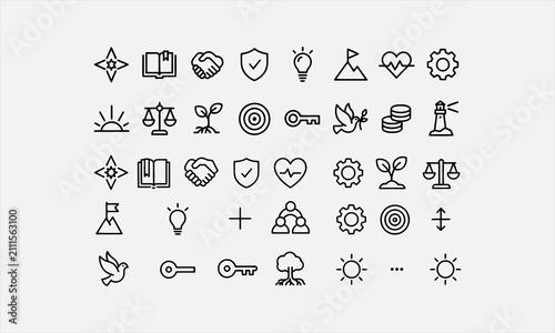 Core Values related icon collections. Containing Integrity, Trust, Respect, Responsibility, Honesty vector illustration