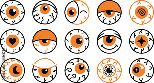 Fotografie Collection of hand drawn creepy eyeballs for halloween culture and religion them