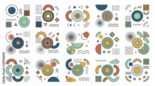 Fotografie Large set of earth-tone geometric abstract circular icons.