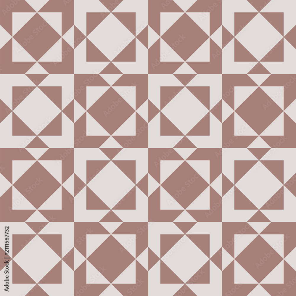 Fototapeta premium Seamless pattern created from blush and pale grey diamonds in pale grey and blush squares linked by small pale grey and blush triangles