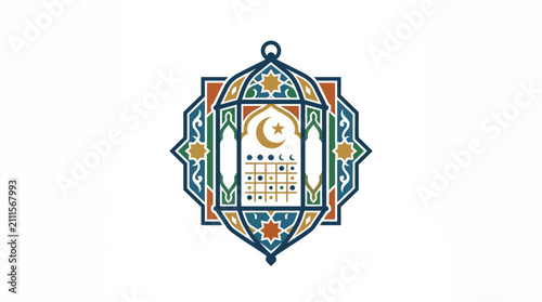 Clean Islamic Lantern Design with Crescent Moon Stars and Geometric Patterns in Multicolor with high quality professional line art symbols for modern creative design and digital branding projects
