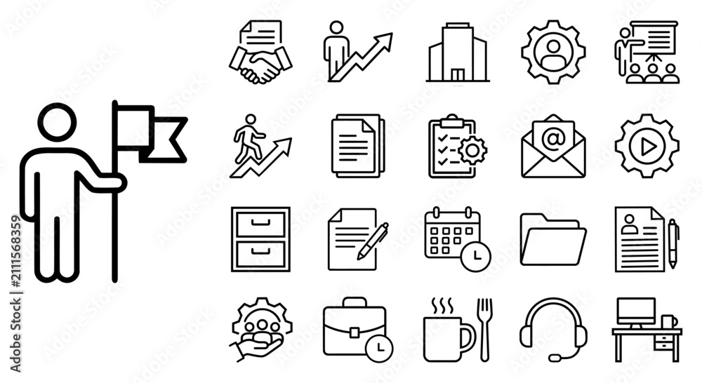Fototapeta premium Set of business and office management line icons for professional work and corporate projects