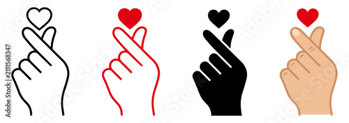 Set of four hand gestures making a small finger heart sign icon