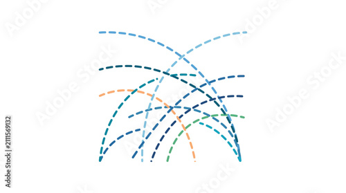 Corporate Abstract Network Diagram with Colorful Dashed Lines and Arcs on White for Business Strategy or Data Flow
