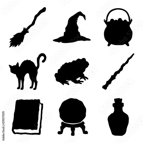 Obraz na płótnie Set of magic and occult themed silhouettes for halloween design.