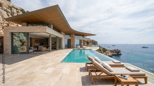 Modern Luxury Oceanfront Villa with Infinity Pool and Panoramic Sea View in Summer