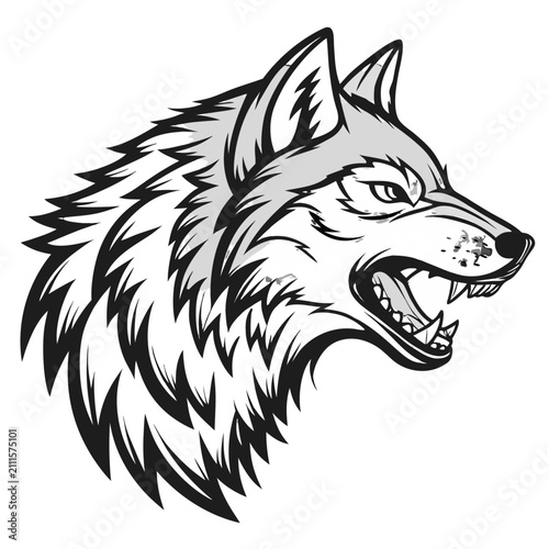 Tableau sur toile Fierce wolf head mascot emblem in aggressive growling posture for sports team