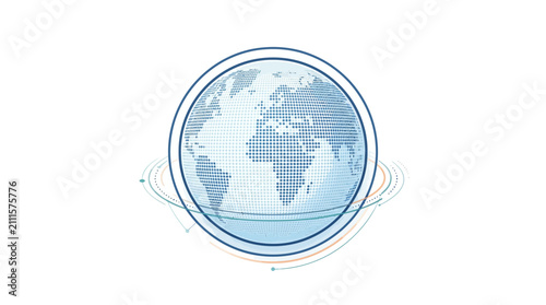 Elegant Digital Globe with Network Connections and Data Points in Soft Blue and White Color Scheme