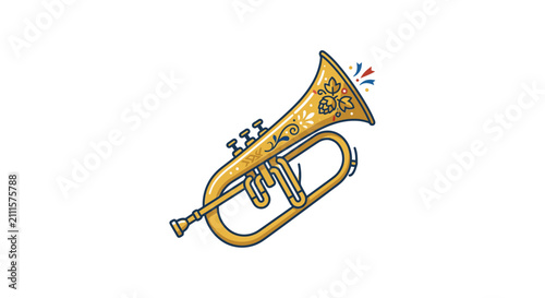 Elegant Gold Trumpet with Floral Designs and Sparkles for Music and Celebration Themes with high quality professional line art symbols for modern creative design and digital branding projects